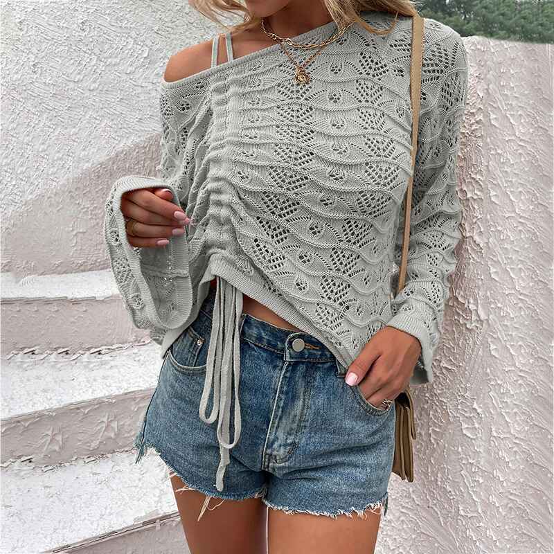 Gray-Womens-Off-Shoulder-Sweaters-Oversized-V-Neck-Shirts-Long-Sleeve-Ruched-Knit-Pullover-Tops-K216