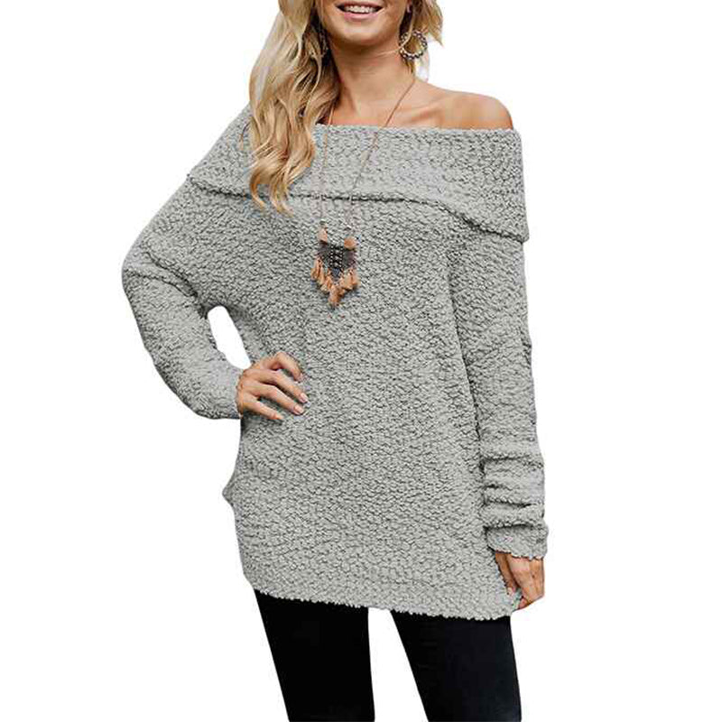 Gray-Womens-Off-The-Shoulder-Sweaters-Oversized-Pullover-Knit-Jumpers-Tunic-Tops-K194