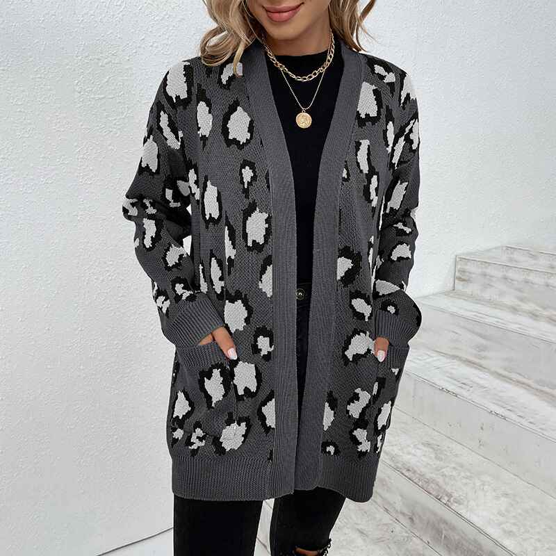 Gray-Womens-Open-Front-Leopard-Knit-Cardigan-Sweaters-Pockets-Long-Sleeve-Outwear-K272