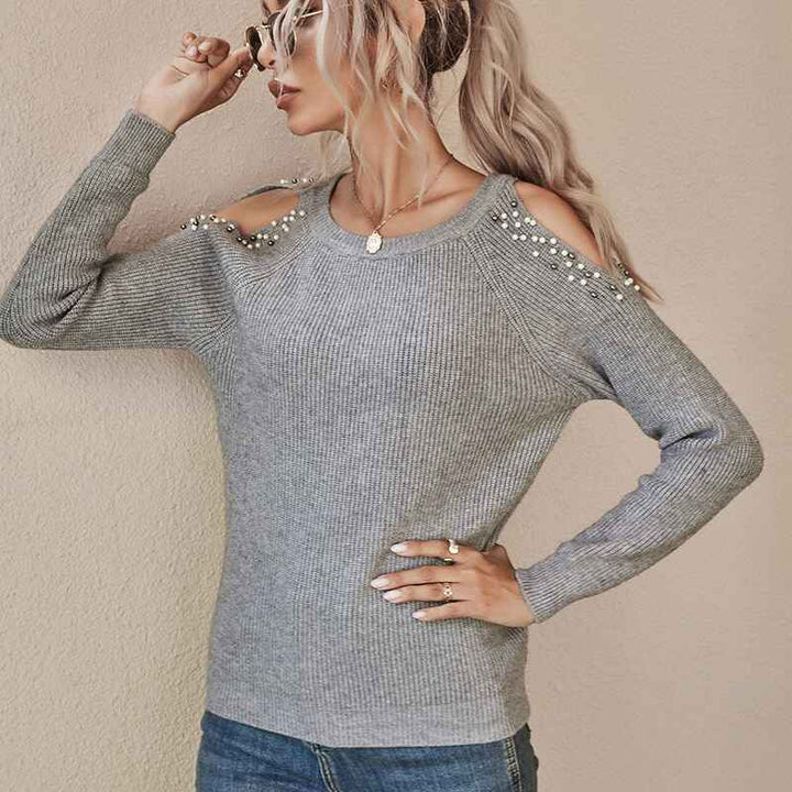     Gray-Womens-Sexy-Off-Shoulder-Long-Sleeve-Winter-Sweaters-Casual-Pullover-Solid-Loose-Knit-Jumper-Fall-Tunic-Tops-K340