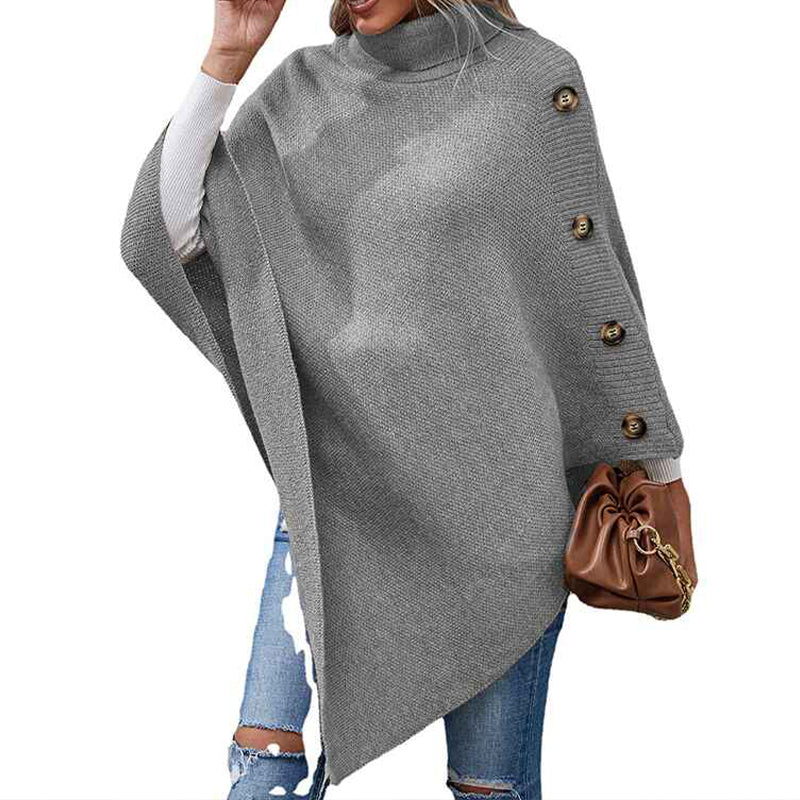    Gray-Womens-Versatile-Knitted-Scarf-Poncho-Sweater-with-Buttons-Light-Weight-Spring-Summer-Fall-Shawl-Poncho-Cape-Cardigan-K372