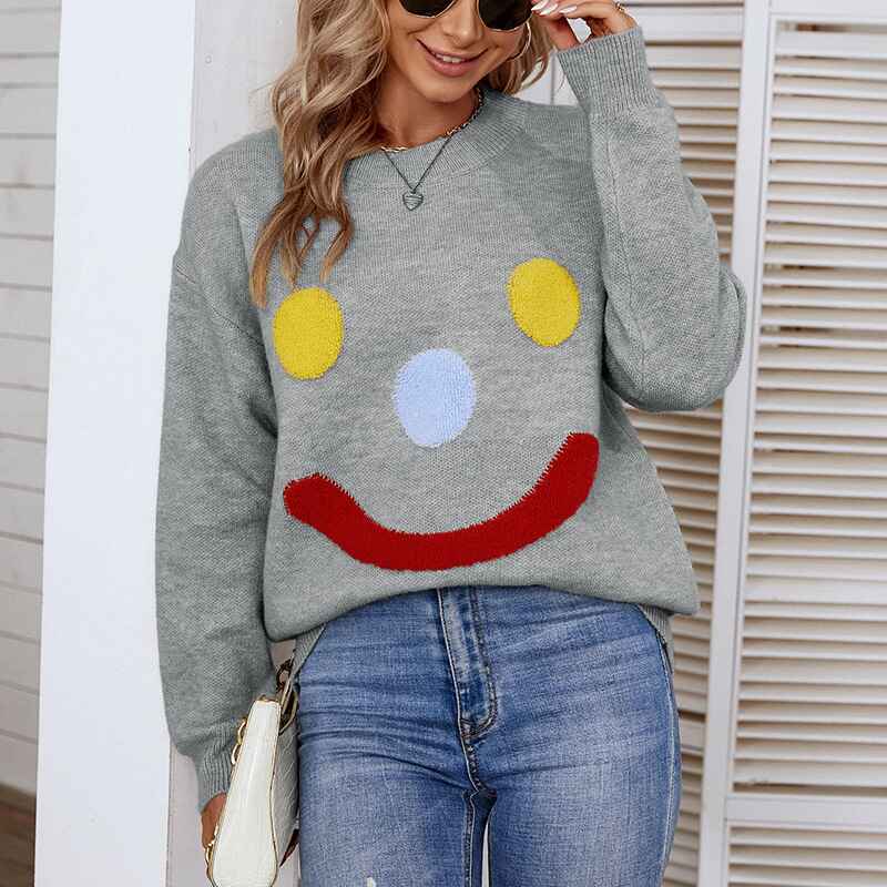    Gray-Womens-Y2K-Sweater-Kawaii-Vintage-Long-Sleeve-Knit-Oversized-Pullover-Jumper-Cute-Sweaters-K262-Front
