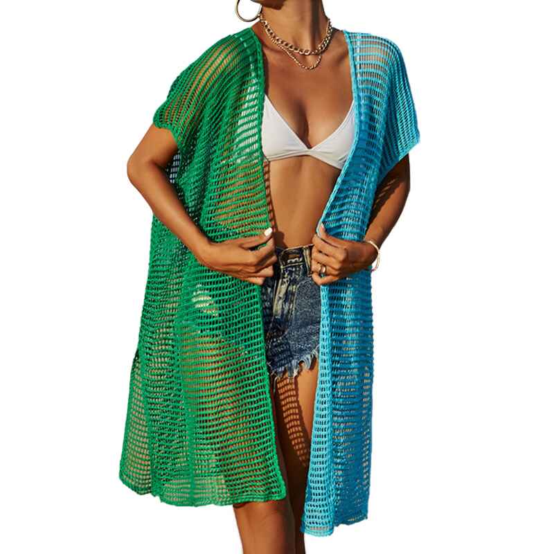 Green-Blue--Womens-Swimsuit-Coverup-Beach-Cover-Ups-Long-Kimono-Cardigan-Summer-knitted-Coverups-Shirt-Dress-Front-5