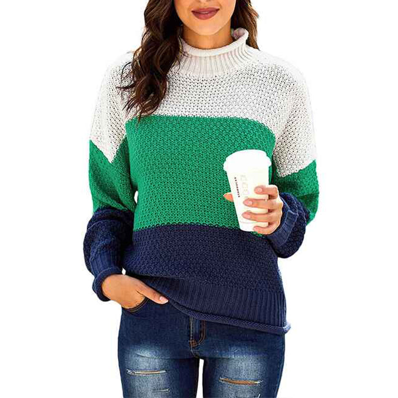 Green-Ladies-Turtlenecks-Winter-Womens-Oversized-Long-Sleeve-Striped-Sweater-Casual-Turtleneck-Side-Split-Tunic-Pullover-K204