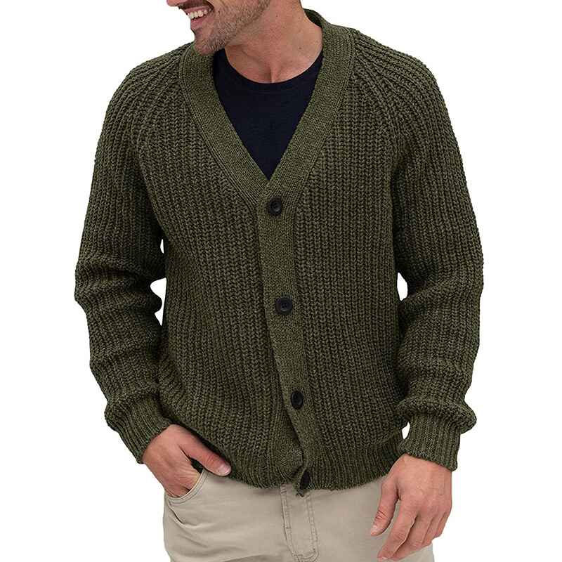     Green-Mens-Cardigan-Sweaters-Casual-Cable-Knitted-Sweater-Button-Down-Cardigan-G045