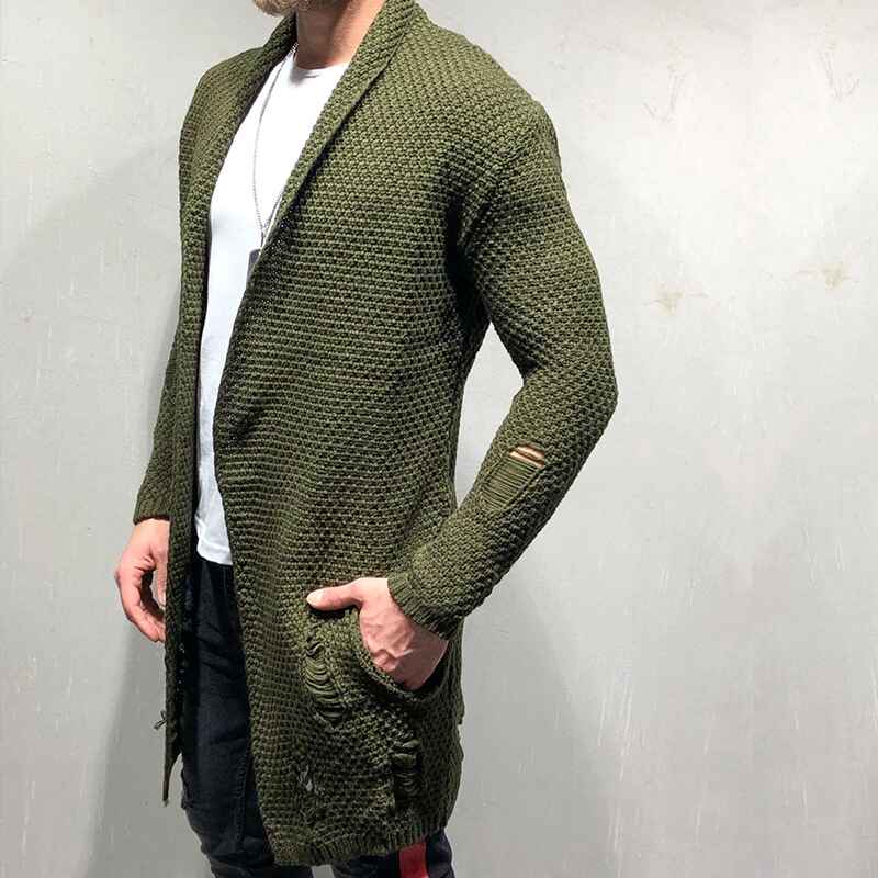 Green-Mens-Casual-Slim-Thick-Knitted-Shawl-Collar-Cardigan-Sweaters-Pockets-G036-Side