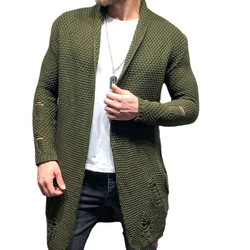 Green-Mens-Casual-Slim-Thick-Knitted-Shawl-Collar-Cardigan-Sweaters-Pockets-G036