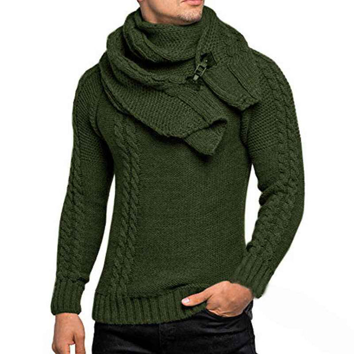 Green-Mens-Knitted-Turtleneck-Sweater-Long-Sleeve-Slim-Fit-Designer-Shawl-Collar-Pullover-G016