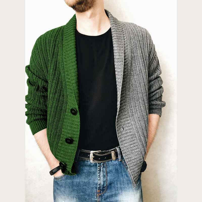 Men's Shawl Collar Cardigan Sweater Multi-Color Button Down Knitted Sweaters G024