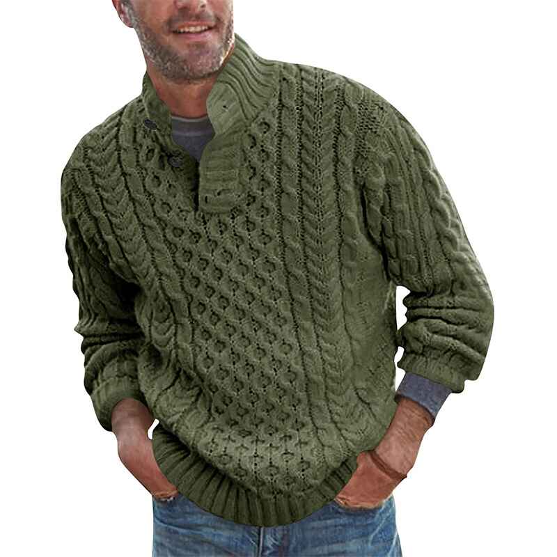 Green-Mens-Shawl-Collar-Pullover-Sweater-Slim-Fit-Casual-Button-Cable-Knit-Sweaters-G059