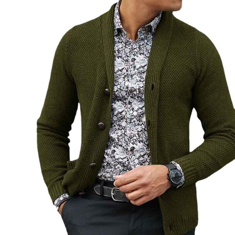     Green-Mens-Soft-Cotton-Shawl-Cardigan-Sweater-G035