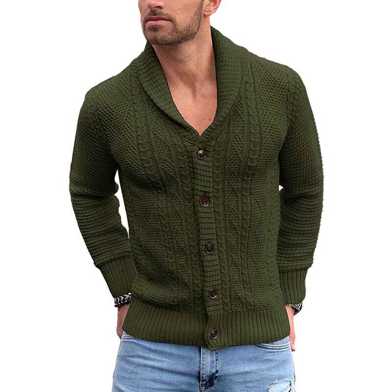 Green-Mens-Supersoft-Shawl-Collar-Cable-Knit-Cardigan-Sweater-G040