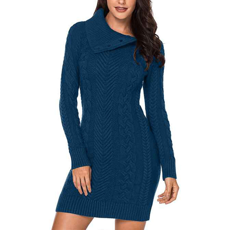 Green-Women-Turtleneck-Long-Sleeve-Oversized-Cable-Knit-Chunky-Pullover-Short-Sweater-Dresses-K209