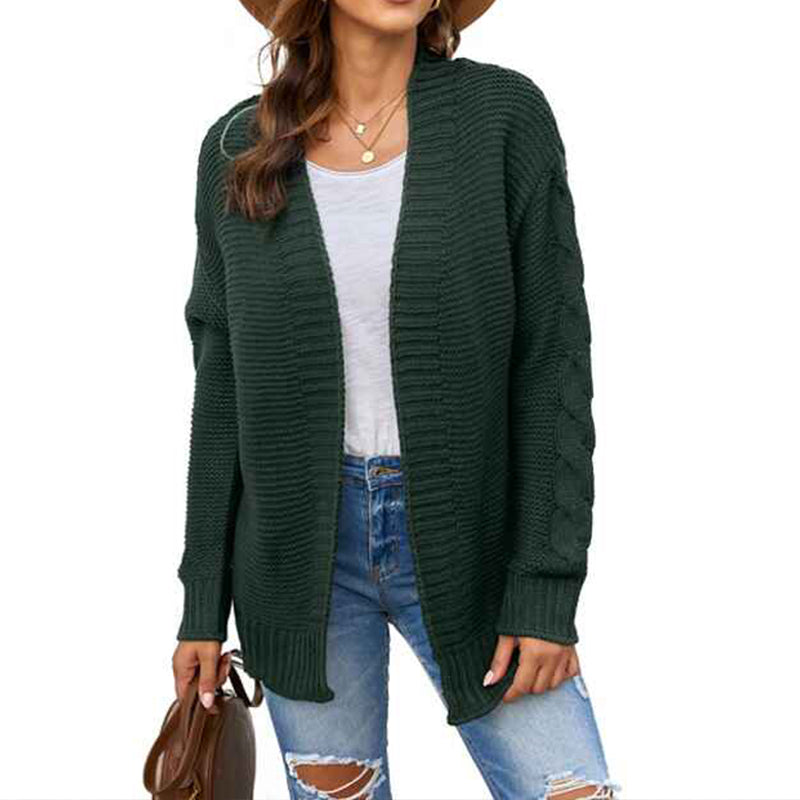    Green-Womens-Cable-Knit-Cardigan-Sweaters-Casual-Loose-Open-Front-Knitted-Outerwear-K123