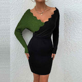 Green-Womens-Cable-Knit-Sweater-Dress-Long-Sleeve-V-Neck-Color-Block-Sweater-Dresses-Stripe-Fall-Sweaters-K317