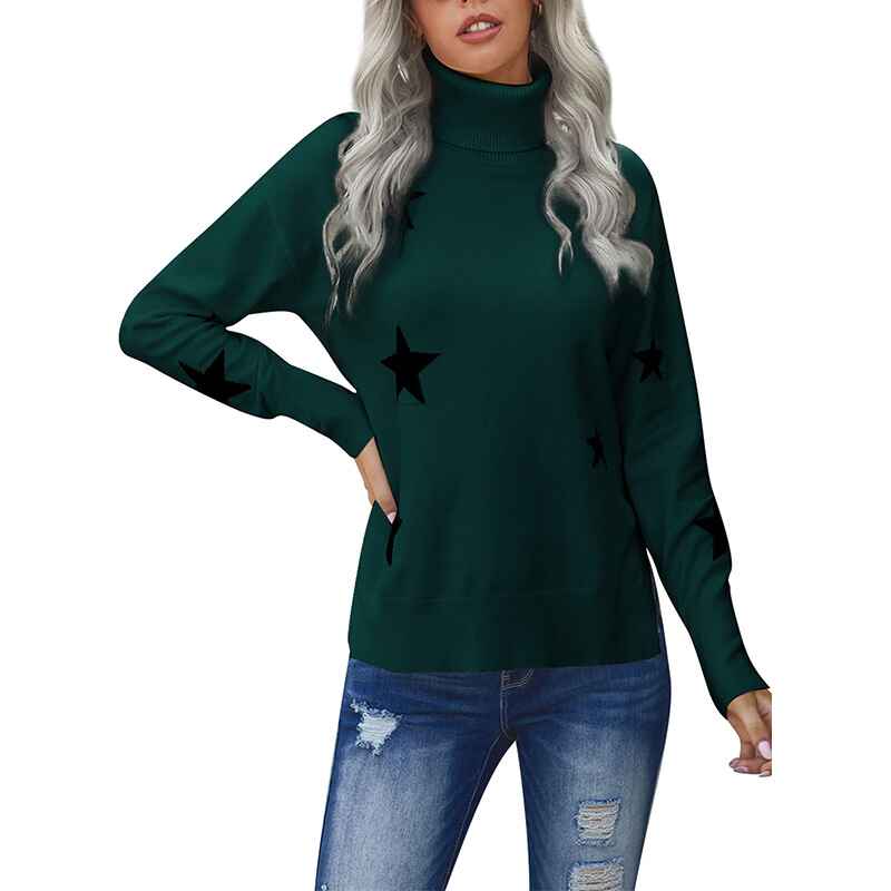   Green-Womens-Casual-Turtleneck-Batwing-Sleeve-Slouchy-Oversized-Ribbed-Knit-Tunic-Sweaters-Pullover-K158
