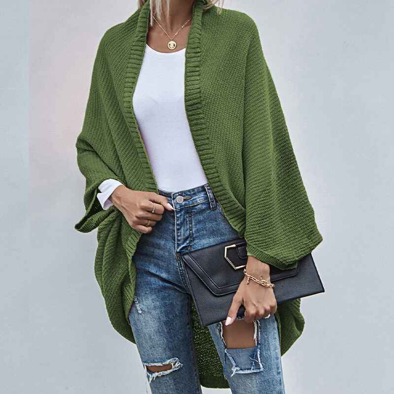 Green-Womens-Color-Block-Cardigan-Open-Front-Sweaters-Loose-Knit-Casual-Coat-K286