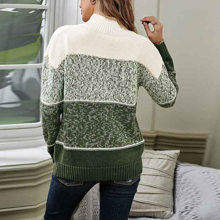 Green-Womens-Color-Block-Sweaters-Long-Sleeve-Crewneck-Pullover-Knit-Jumper-Tops-K191-Back