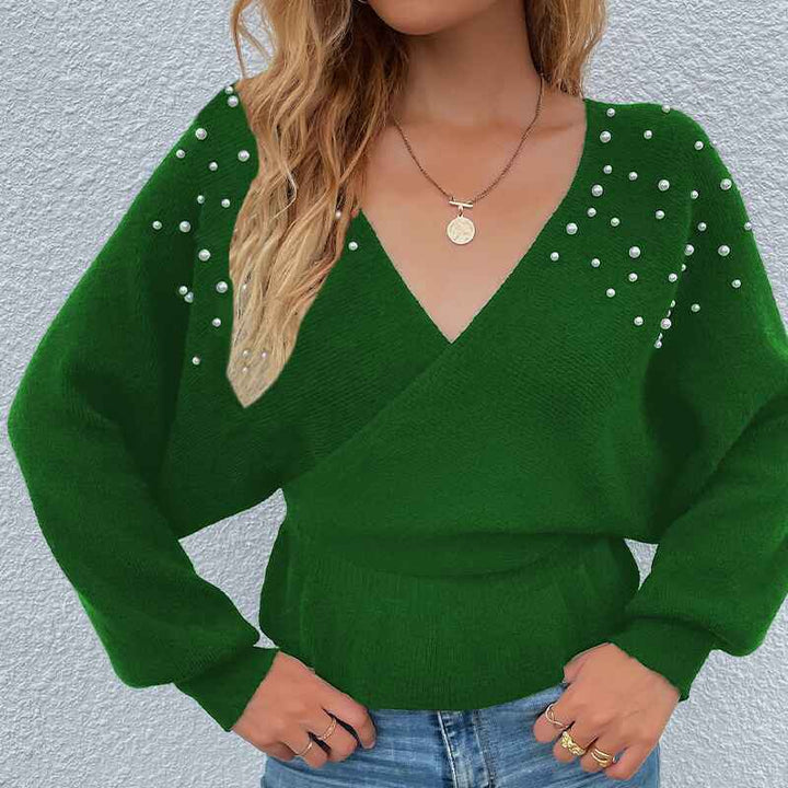 Green-Womens-Deep-V-Neck-Wrap-Sweaters-Long-Sleeve-Crochet-Knit-Pullover-Tops-K297