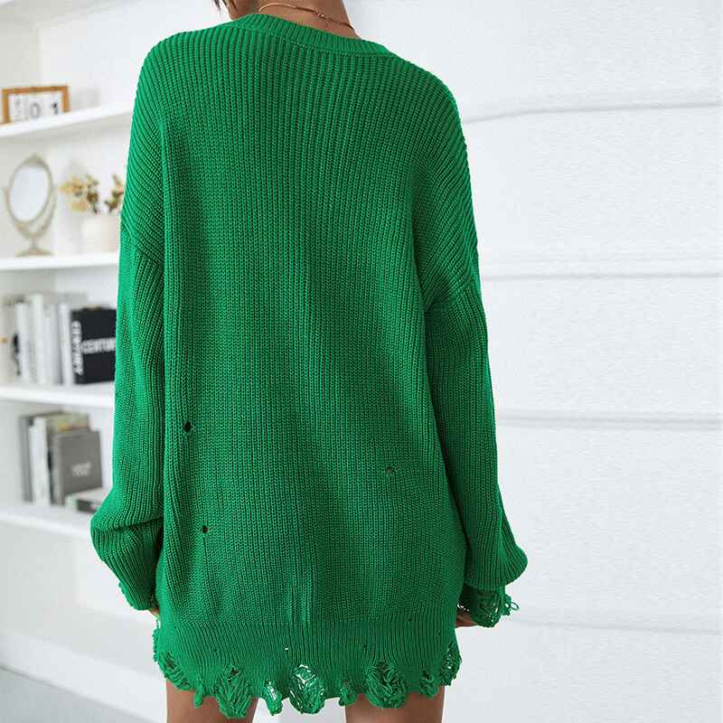 Green-Womens-Dress-Long-Sleeve-Mini-Dresses-Round-Neck-Loose-Knit-Casual-Short-Dress-Back