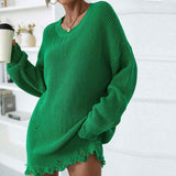 Green-Womens-Dress-Long-Sleeve-Mini-Dresses-Round-Neck-Loose-Knit-Casual-Short-Dress-Side