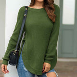 Green-Womens-Fall-Long-Sleeve-Side-Split-Loose-Blouses-Casual-Pullover-Tunic-Tops-K294