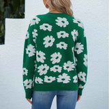 Green-Womens-Knit-Floral-Print-Sweater-Crewneck-Long-Sleeve-Lightweight-Pullover-K244-Back