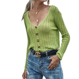 Green-Womens-Long-Sleeve-Button-Down-V-Neck-Classic-Sweater-Knit-Cardigan-K342