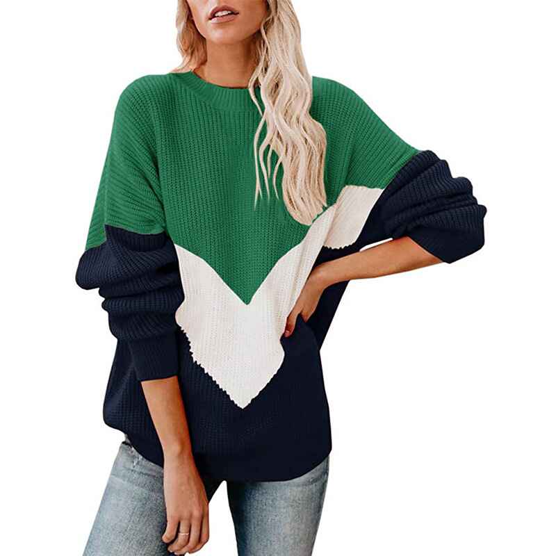 Green-Womens-Long-Sleeve-Crew-Neck-Pullovers-Stitching-Color-Loose-Knitted-Sweaters-K062