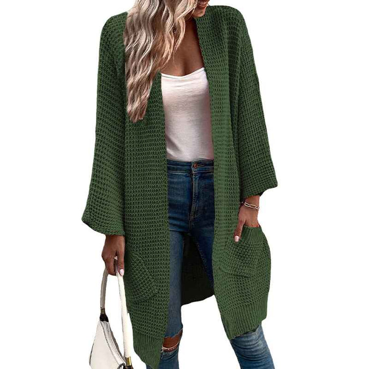 Green-Womens-Long-Sleeve-Hoodie-Sweaters-Open-Front-Cardigan-with-Pockets-K394