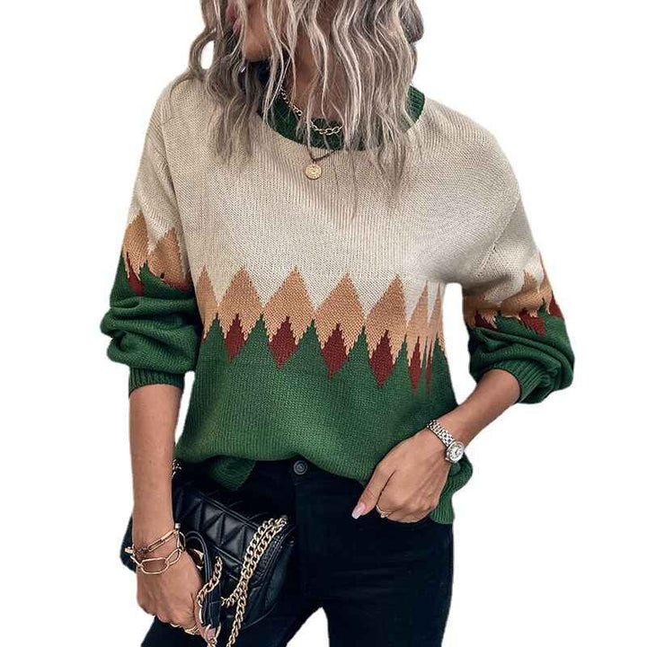 Green-Womens-Off-Shoulder-Long-Sleeve-Sweater-Color-Block-Wave-Striped-Sweaters-for-Women-Knit-Jumper-Tops-K416-Front