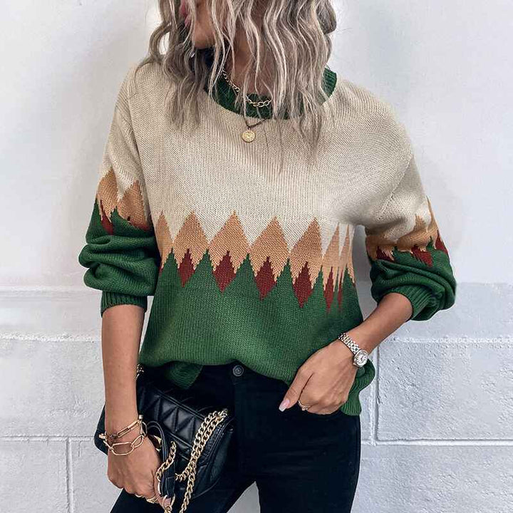 Green-Womens-Off-Shoulder-Long-Sleeve-Sweater-Color-Block-Wave-Striped-Sweaters-for-Women-Knit-Jumper-Tops-K416