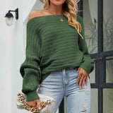 Green-Womens-Off-Shoulder-Sweater-Batwing-Sleeve-Loose-Oversized-Pullover-Knit-Jumper-K461