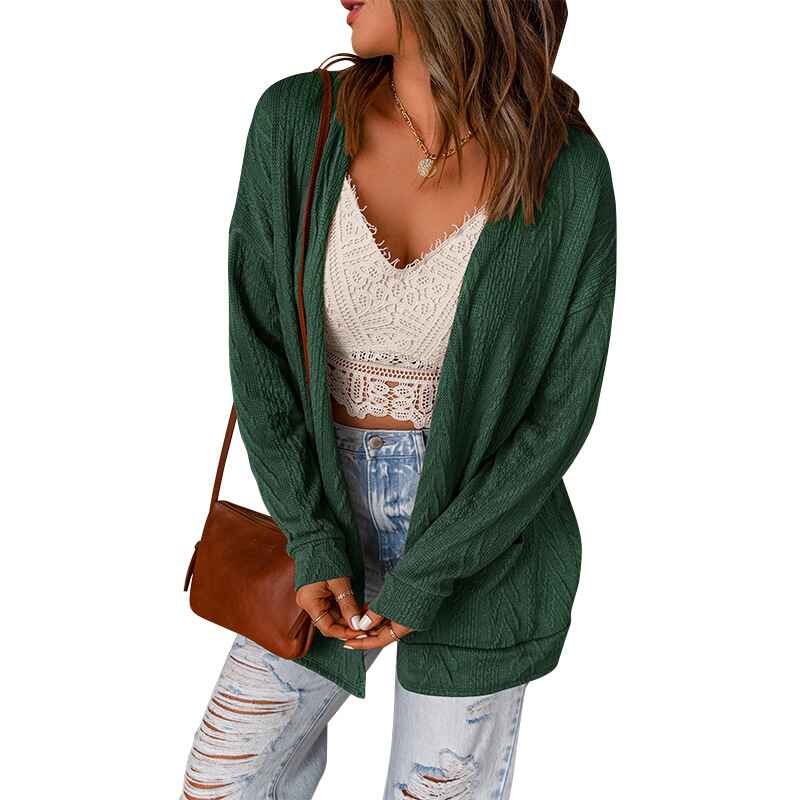 Green-Womens-Open-Front-Casual-Knit-Cardigan-Classic-Long-Sleeve-Sweater-Coat-K101