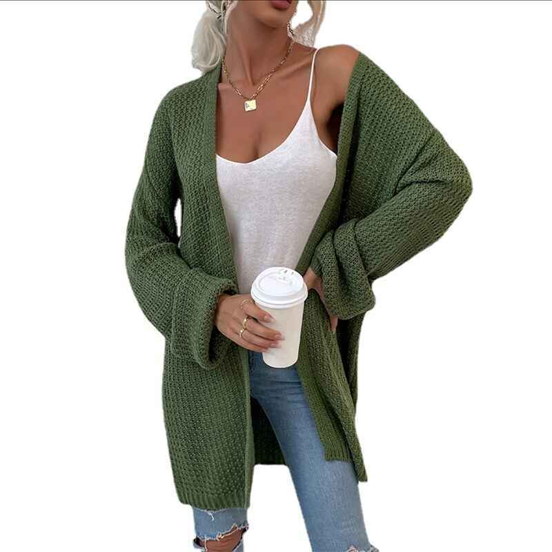Green-Womens-Open-Front-Chunky-Knit-Sweater-Oversized-Lantern-Sleeve-Cardigan-Outwear-K224