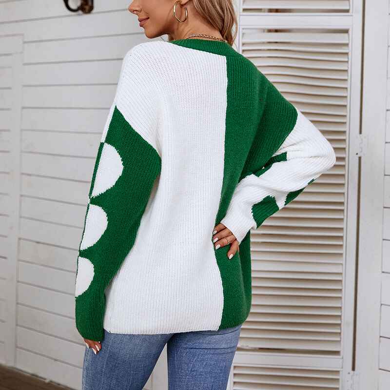 Green-Womens-Pullover-Sweaters-Knit-Long-Sleeve-Cable-Heart-Patch-Jumper-Tops-K265-Back