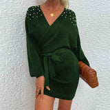     Green-Womens-Sexy-Cocktail-Batwing-Long-Sleeve-Backless-Mock-Wrap-Knit-Sweater-Mini-Dress-K299