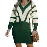 Green-Womens-Sweater-Bodycon-Dress-Colorblock-Striped-Long-Sleeve-Slim-Fit-Knit-Sweater-Dress-K214