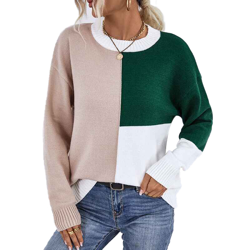 Green-Womens-Sweater-Long-Sleeve-Color-Block-Knit-Pullover-Sweaters-Crew-Neck-Patchwork-Casual-Loose-Jumper-Tops-K463