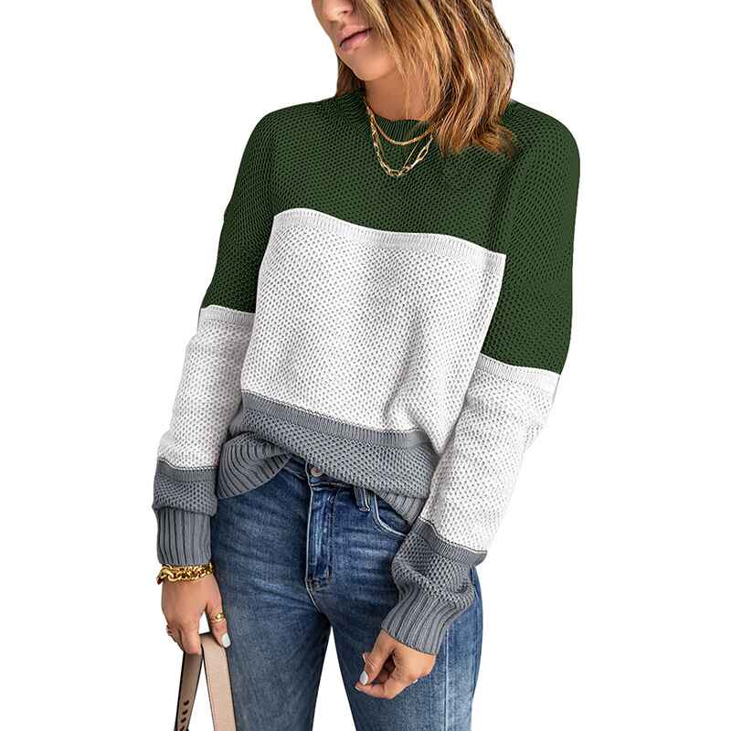 Green-Womens-Sweater-Pullover-Casual-Long-Sleeve-Crewneck-Color-Block-Pullover-Knit-Sweater-for-Women-K206