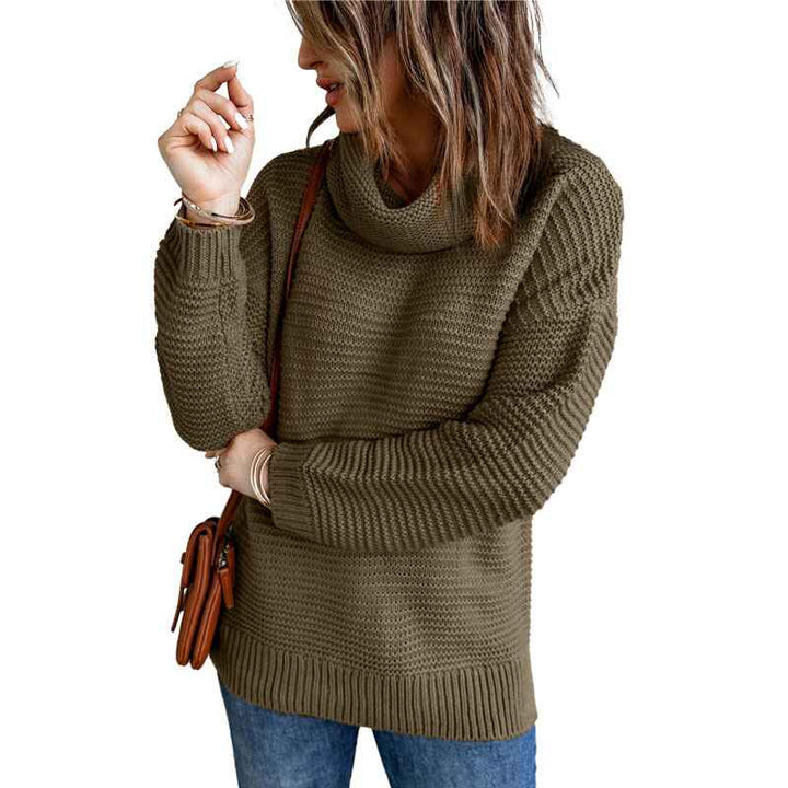 Green-Womens-Turtleneck-Long-Sleeve-Knitted-Pullover-Sweater-Chunky-Warm-Pullover-Sweater-K207