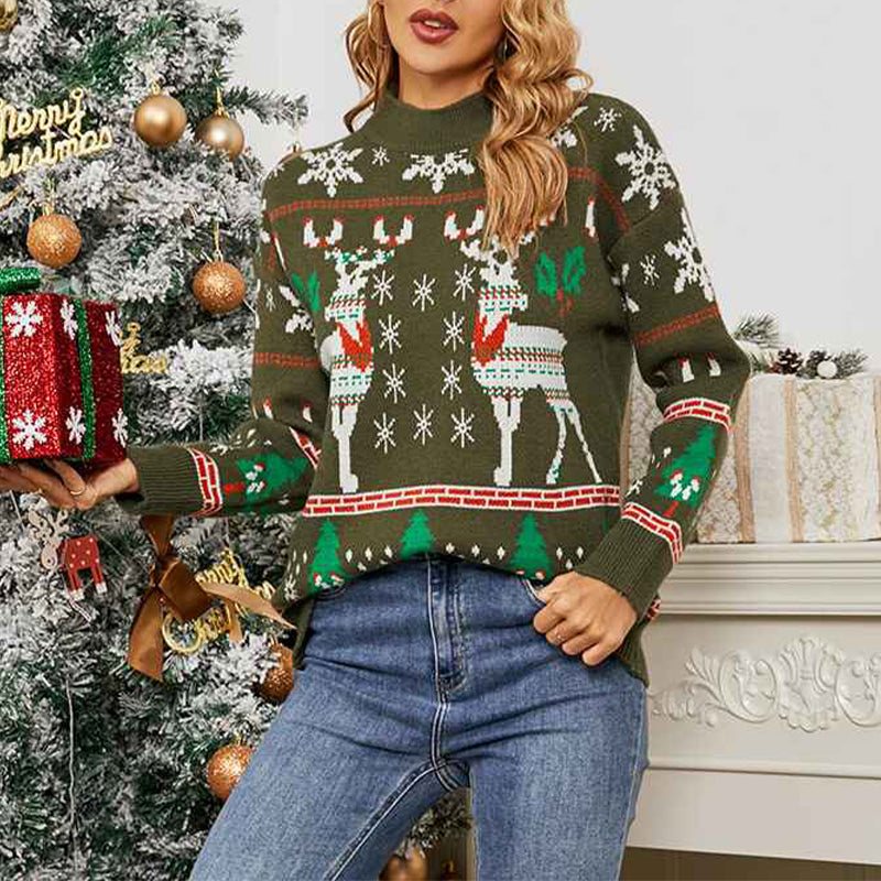 Green-Womens-Ugly-Christmas-Sweaters-Snowflake-Reindeer-Long-Sleeve-Holiday-Knit-Xmas-Sweater-Pullover-Tops-K450