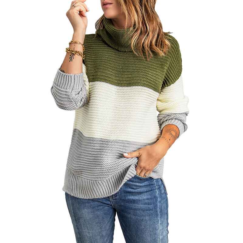 Green-color-matching-Womens-Turtleneck-Long-Sleeve-Knitted-Pullover-Sweater-Chunky-Warm-Pullover-Sweater-K207