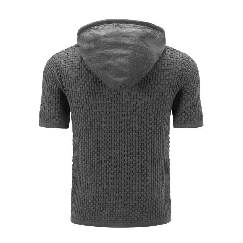 Grey-Mens-Hooded-Sweatshirt-Short-Sleeve-Solid-Knitted-Hoodie-Pullover-Sweater-G081-Back
