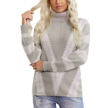 Grey-Womens-Chunky-Knit-Sweater-Oversize-Loose-Long-Sleeve-Turtleneck-Pullover-Jumper-K192