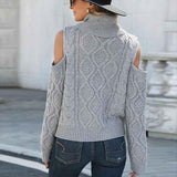 Grey-Womens-Cold-Shoulder-Sweaters-High-Neck-Long-Sleeve-Oversized-Knitted-Jumper-Pullover-Sweater-Tops-K171-Back