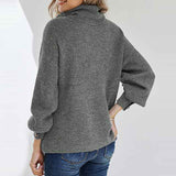 Grey-Womens-Long-sleeve-Turtleneck-Chunky-Knit-Loose-Oversized-Sweater-Pullover-Jumper-K202-Back