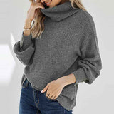    Grey-Womens-Long-sleeve-Turtleneck-Chunky-Knit-Loose-Oversized-Sweater-Pullover-Jumper-K202-Front