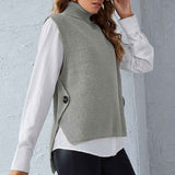 Grey-Womens-Sweater-Vest-Cable-Knit-Turtleneck-High-Neck-Sleeveless-Pullover-Tank-Top-K015