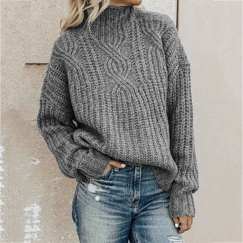 Grey-Womens-Turtle-Cowl-Neck-Solid-Color-Soft-Comfy-Cable-Knit-Pullover-Sweaters-K028